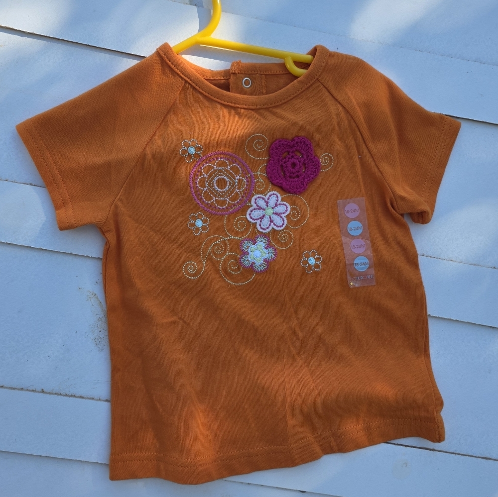 Cherokee Orange Tee with Floral Embroidery